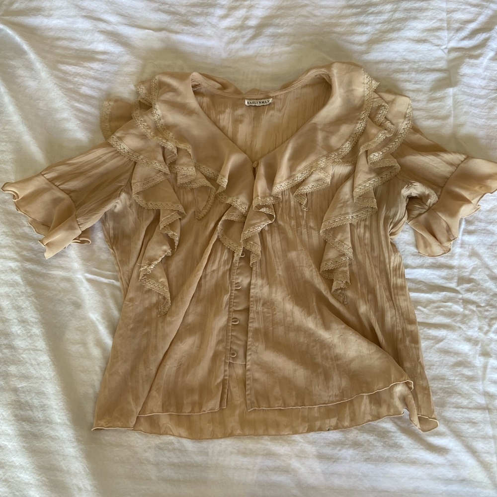 Vintage Ruffle V-Neck Blouse
